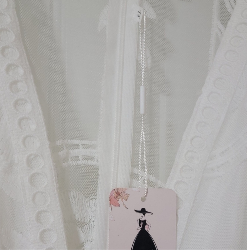 Womens V Neck Floral Embroidered Lace Maxi Dress - Picture 6 of 7